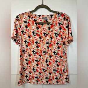 JM Collection Petite Abstract Print Multicolor Short Sleeve Top Petite Medium